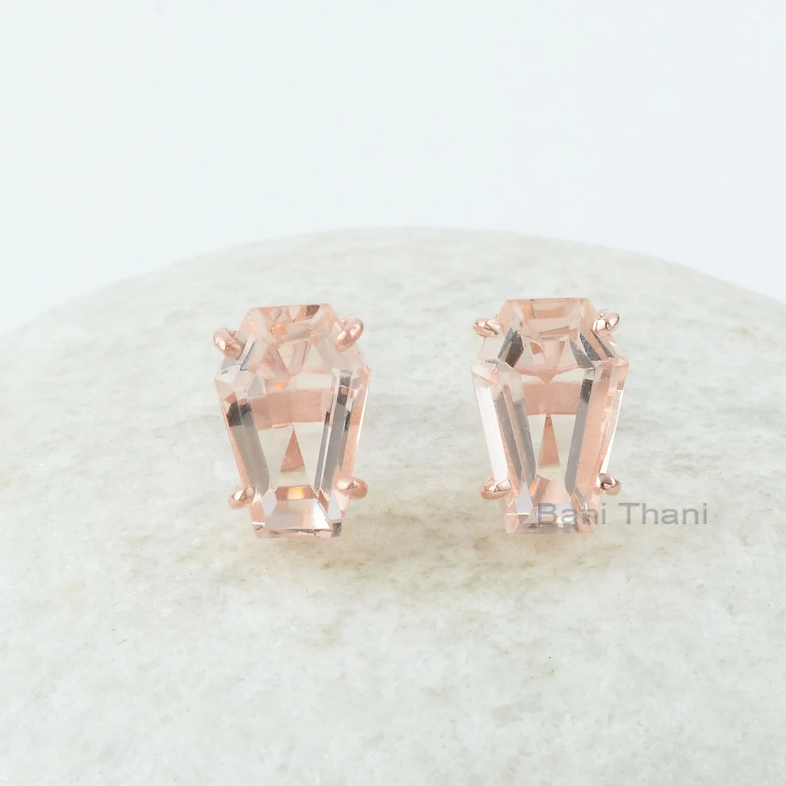 Morganite Quartz Stud Earrings - Solid Silver Earring - Gold Plated Studs - Artisan Jewelry - Gift For Grand Daughter - Jewelry For Everyday