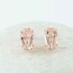 Morganite Quartz Stud Earrings - Solid Silver Earring - Gold Plated Studs - Artisan Jewelry - Gift For Grand Daughter - Jewelry For Everyday