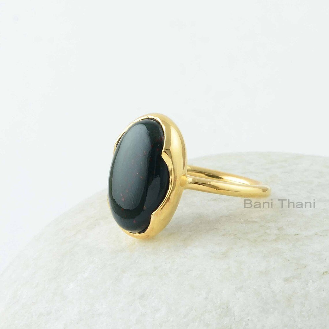 Natural Bloodstone Ring, Bloodstone 10x16 Oval Shape Gemstone Ring, 925 Sterling Silver Bezel Ring, 18k Gold Plated Ring, Handmade Gift Ring