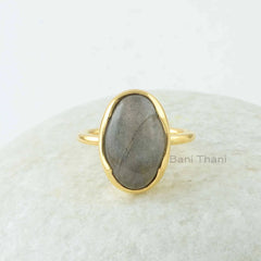 Labradorite Ring - Sterling Silver - Gemstone Ring - 10x16mm Oval - Gold Plated - Dainty Jewelry - Jewelry for Anniversary - Gift for Aunt