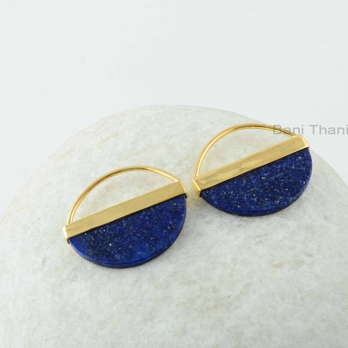 Beautiful Lapis Earrings, Lapis Lazuli 13x25 Halfmoon Shape Gemstone Bezel Earrings, 18k Gold Plated 925 Silver Earrings, Blue Lapis Earring