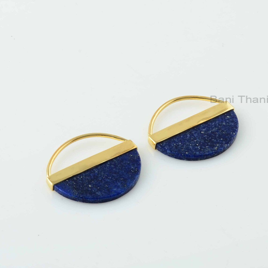 Beautiful Lapis Earrings, Lapis Lazuli 13x25 Halfmoon Shape Gemstone Bezel Earrings, 18k Gold Plated 925 Silver Earrings, Blue Lapis Earring