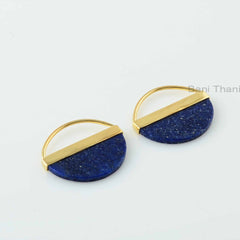 Beautiful Lapis Earrings, Lapis Lazuli 13x25 Halfmoon Shape Gemstone Bezel Earrings, 18k Gold Plated 925 Silver Earrings, Blue Lapis Earring