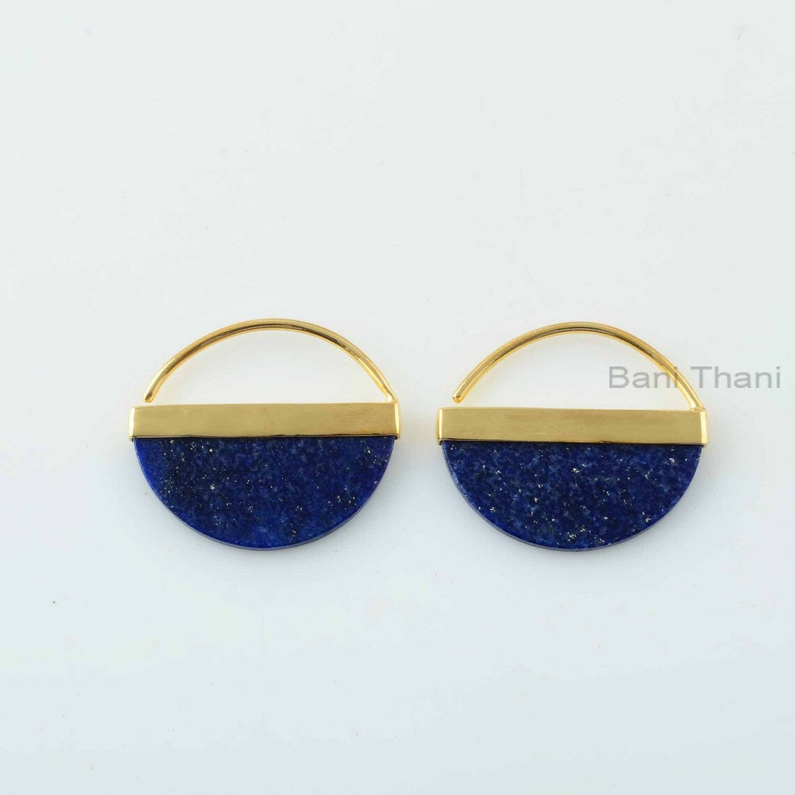 Beautiful Lapis Earrings, Lapis Lazuli 13x25 Halfmoon Shape Gemstone Bezel Earrings, 18k Gold Plated 925 Silver Earrings, Blue Lapis Earring