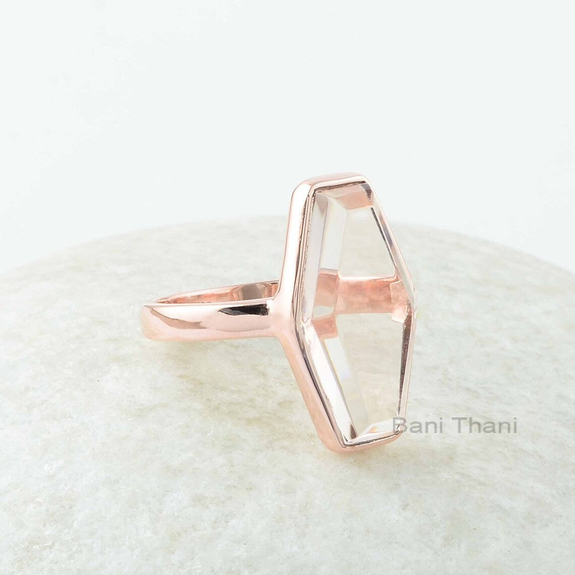 Morganite Ring - 925 Sterling Silver - Handmade Hexagon Ring - Gemstones Jewelry Manufacturer - Gift For Nurse - Jewelry For Month Birthday