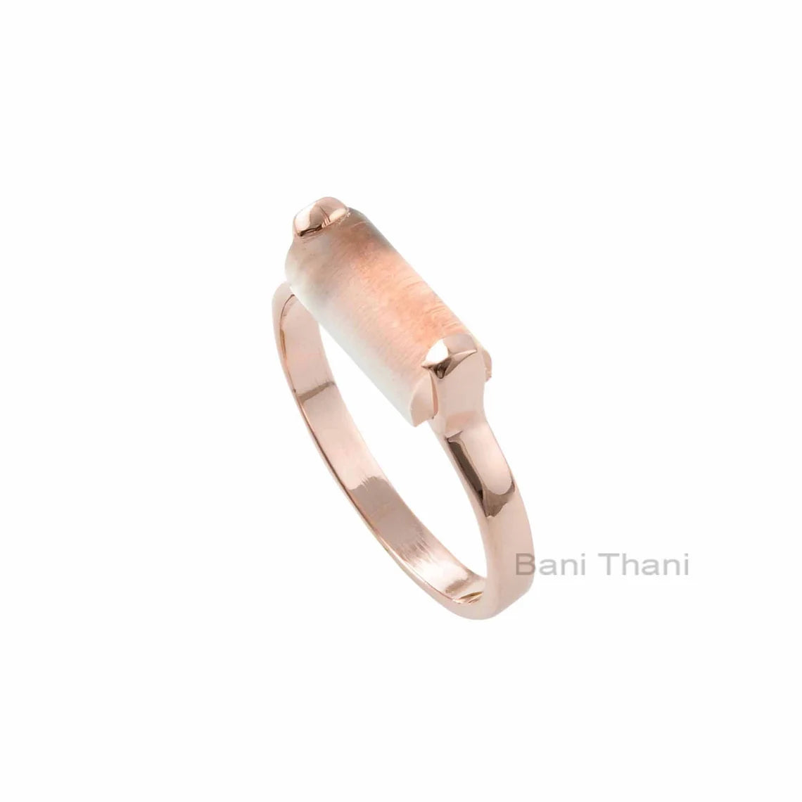 Morganite Prong Ring, Morganite Quartz 5x11mm Rectangle Shape Gemstone Ring, Rose Gold Plated Ring, 925 Silver Morganite Ring For Engagement