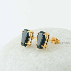 Bloodstone Earrings, Bloodstone 8x12mm Coffin Shape Gemstone Earrings, 18k Gold Plated Prong Set Studs, 925 Silver Coffin Earrings Jewelry