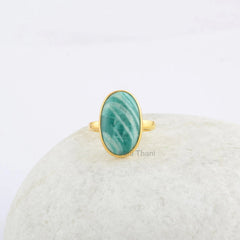 Amazonite Gemstone Ring - Oval 10x18mm Ring - 925 Sterling Silver Ring - Gold Plated Ring - Jewelry for Women - Handmade Ring - Gift for Her