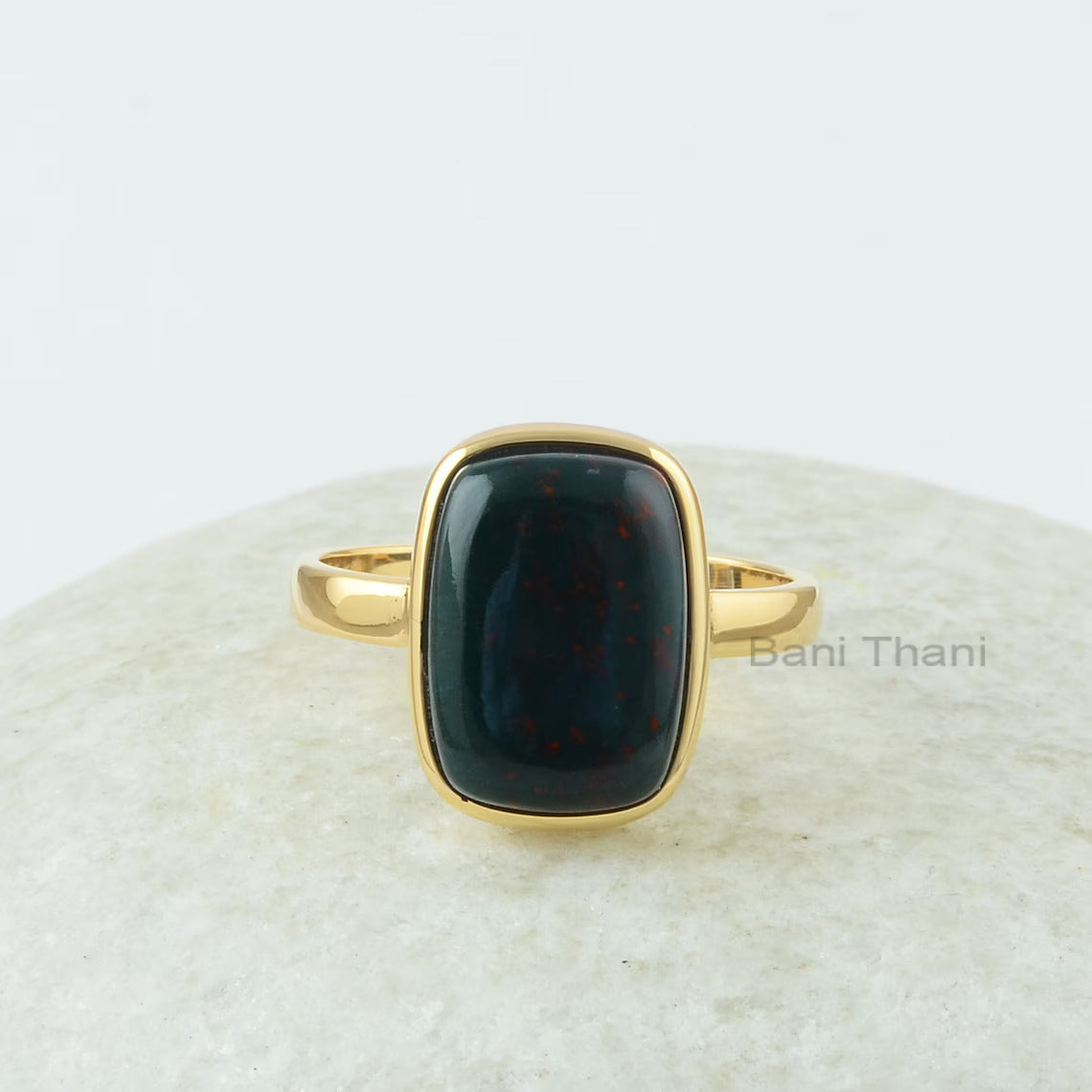 Bloodstone Ring - 925 Sterling Silver - Gold Plated Ring - 10x14mm Rectangle - Fashion Jewelry - Jewelry for Spouse - Gift for The Traveler