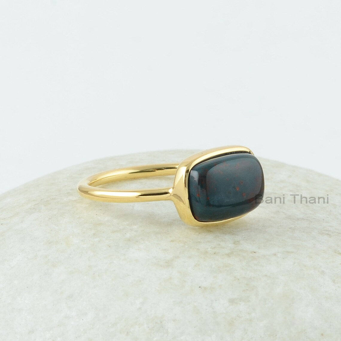 Elegant Bloodstone Ring, Bloodstone 8x12mm Cushion Gemstone Ring, 18k Gold Plated Ring, 925 Sterling Silver Bloodstone Ring, Christmas Gift