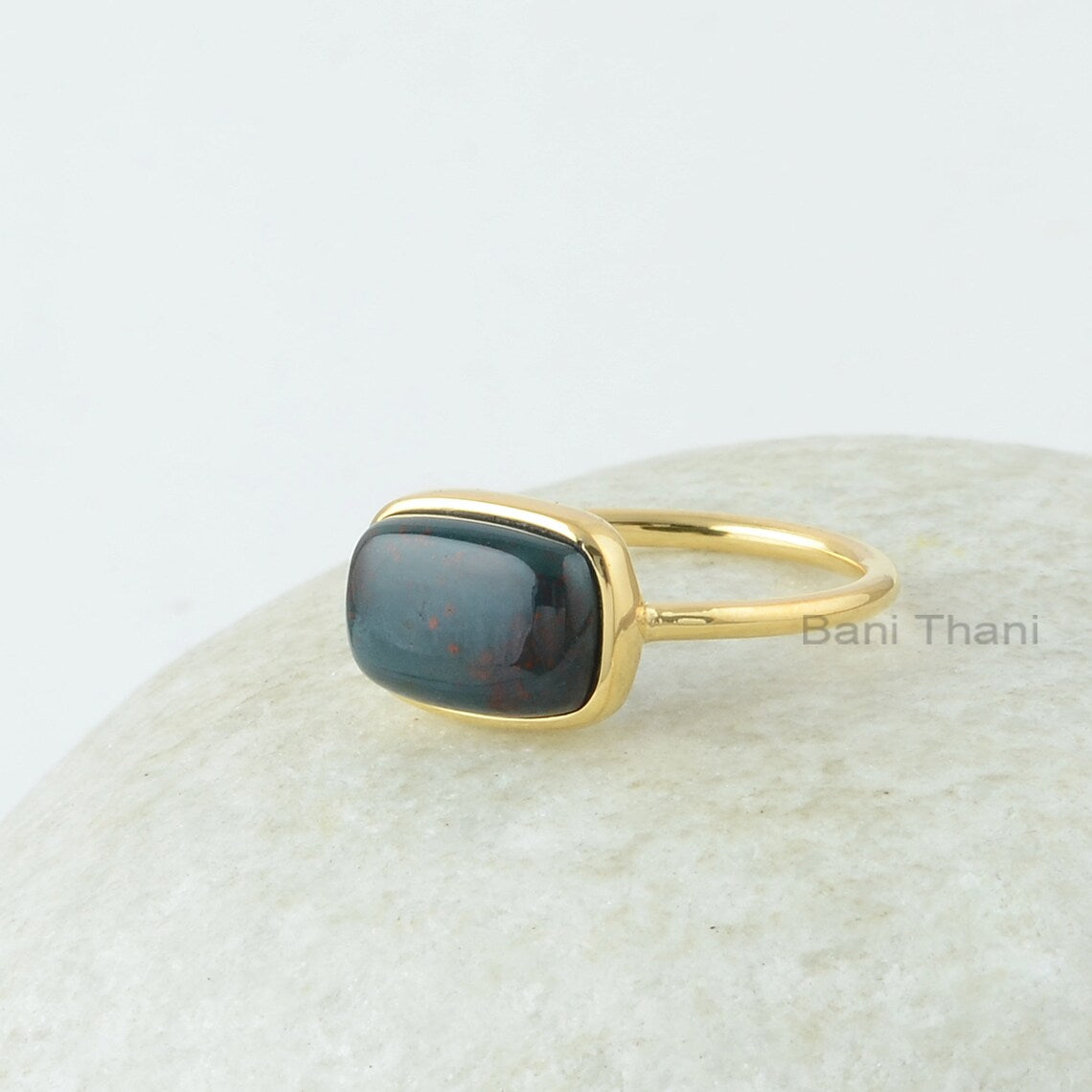 Elegant Bloodstone Ring, Bloodstone 8x12mm Cushion Gemstone Ring, 18k Gold Plated Ring, 925 Sterling Silver Bloodstone Ring, Christmas Gift