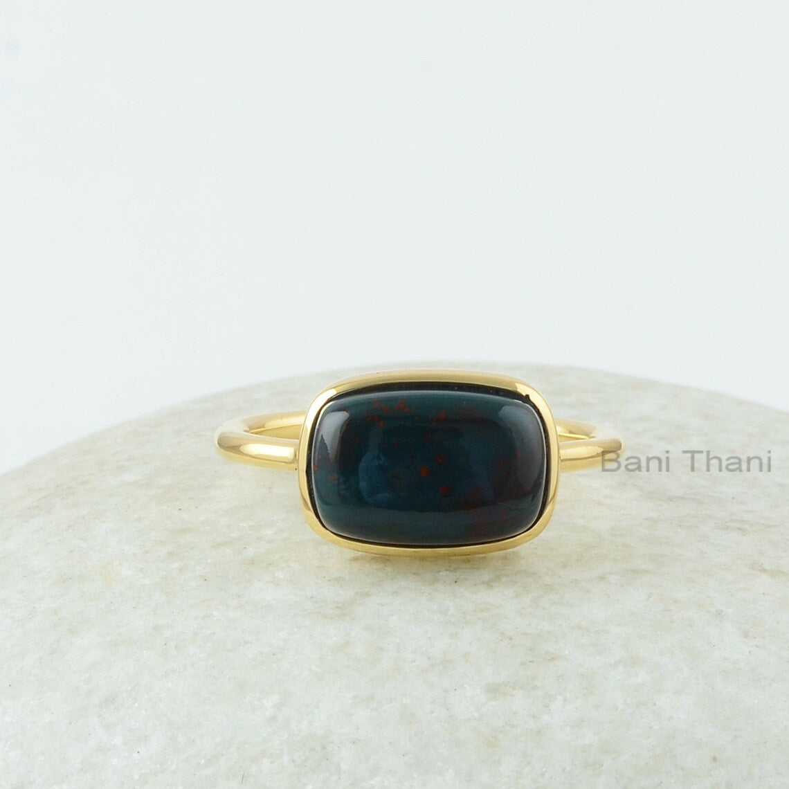 Elegant Bloodstone Ring, Bloodstone 8x12mm Cushion Gemstone Ring, 18k Gold Plated Ring, 925 Sterling Silver Bloodstone Ring, Christmas Gift