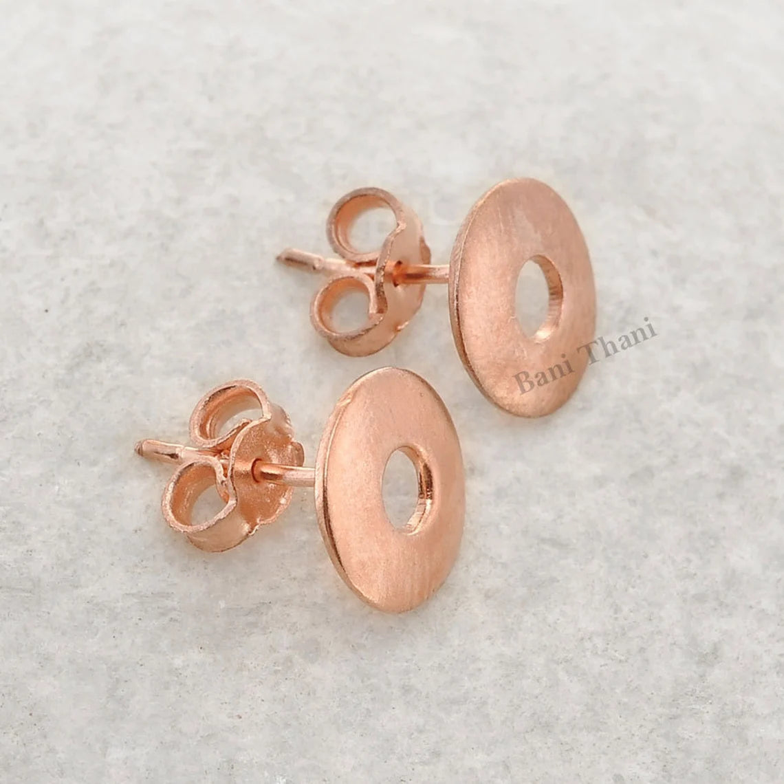 Plain Silver Rose Gold Plated Stud Earrings, Rose Gold Round Stud Earrings, 925 Sterling Silver Earring, Dainty Earring, Vintage Earring