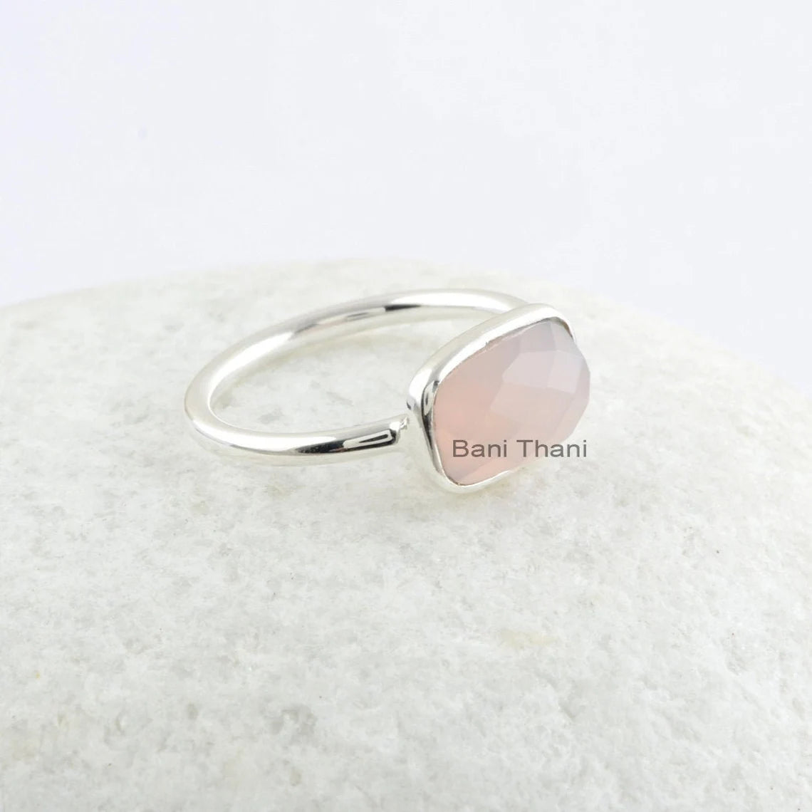 Chalcedony Ring-Pink Chalcedony 7x11mm Rectangle Cushion Shape Gemstone Ring-925 Sterling Silver Ring-Pink Stone Ring-Custom Birthstone Ring