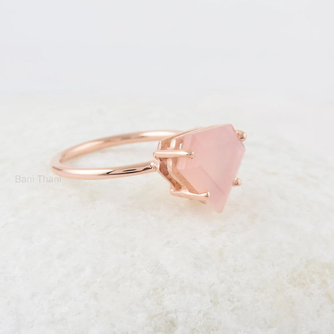 Pink Chalcedony Silver Gemstone Ring, 11x13mm Diamond Shape Ring, Rose Gold Plated Ring, Sterling Silver Ring, Rings for Women, Promise Ring