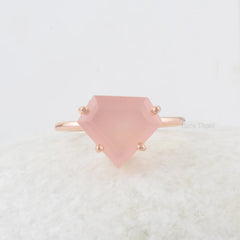 Pink Chalcedony Silver Gemstone Ring, 11x13mm Diamond Shape Ring, Rose Gold Plated Ring, Sterling Silver Ring, Rings for Women, Promise Ring