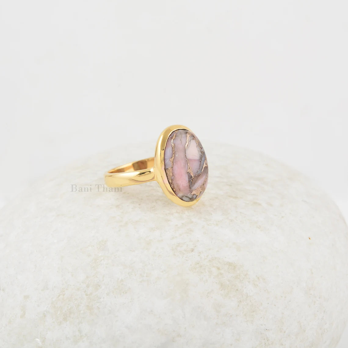 Pink Opal Ring - Pure Silver - Handcrafted Ring - Copper Pink Opal Oval Ring - Dainty Jewelry - Gift For Lover - Jewelry For Grand Daughter