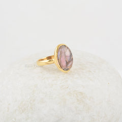 Pink Opal Ring - Pure Silver - Handcrafted Ring - Copper Pink Opal Oval Ring - Dainty Jewelry - Gift For Lover - Jewelry For Grand Daughter