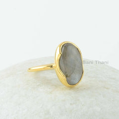 Labradorite Ring - Sterling Silver - Gemstone Ring - 10x16mm Oval - Gold Plated - Dainty Jewelry - Jewelry for Anniversary - Gift for Aunt