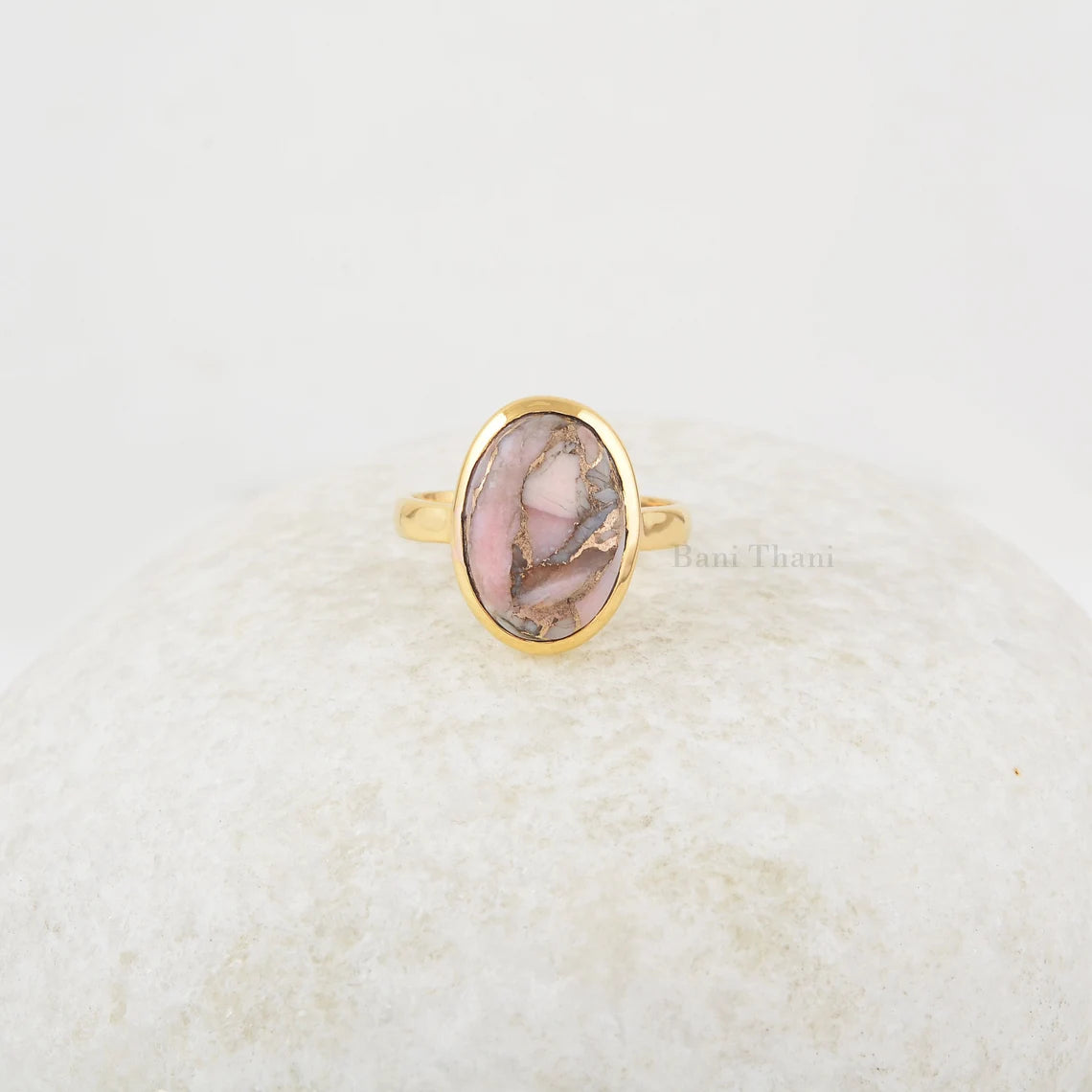 Pink Opal Ring - Pure Silver - Handcrafted Ring - Copper Pink Opal Oval Ring - Dainty Jewelry - Gift For Lover - Jewelry For Grand Daughter