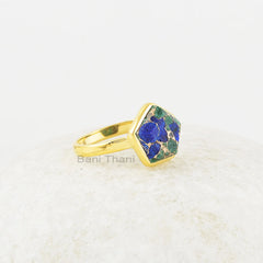 Azurite Copper Ring, Azurite 11x11mm Star Shape Gemstone Silver Ring, Beautiful Azurite Gold Plated Gemstone Ring, Gift For Women