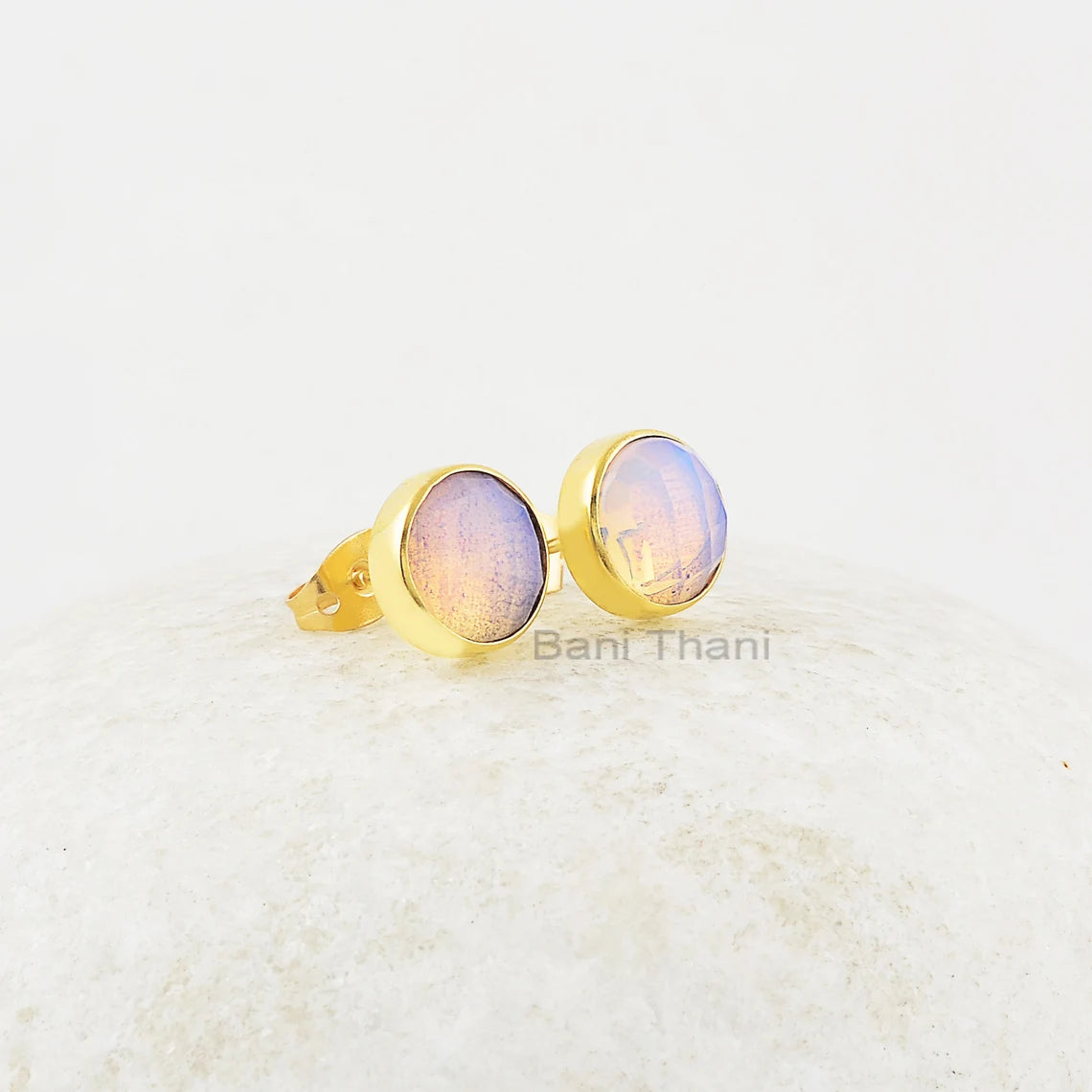 Moonstone Stud Earrings - 925 Silver Earrings - 9x9mm Round - Handmade Studs - Gemstone Jewelry - Gift For Nurse -Jewelry For Month Birthday