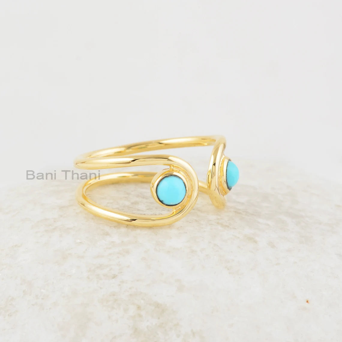 Turquoise Ring - Turquoise 4mm Round Stone - Solid 925 Silver - Gold Plated Ring - Trendy Jewelry - Gift for Bridesmaids - Jewelry for A Mom