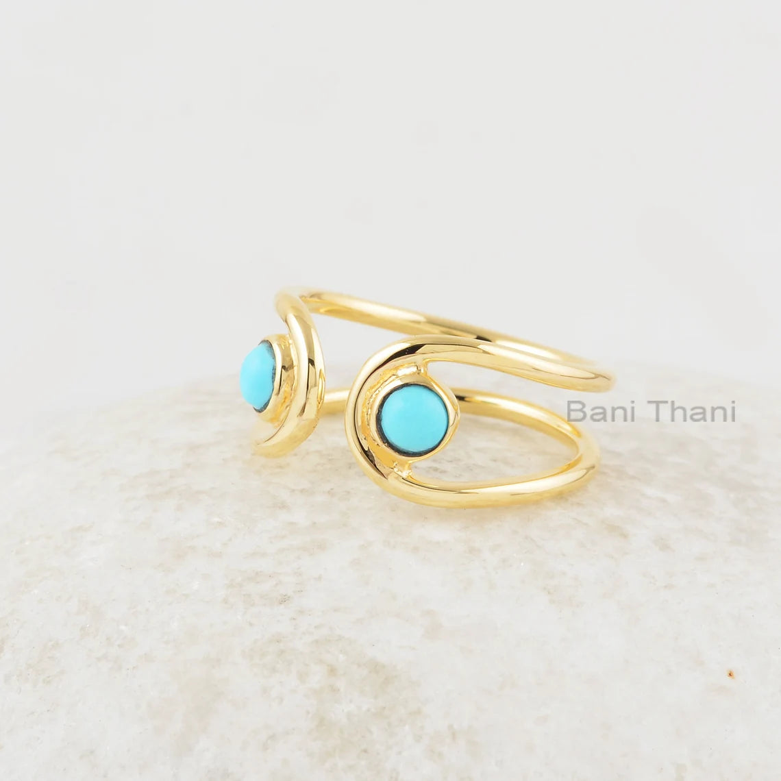 Turquoise Ring - Turquoise 4mm Round Stone - Solid 925 Silver - Gold Plated Ring - Trendy Jewelry - Gift for Bridesmaids - Jewelry for A Mom