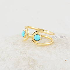 Turquoise Ring - Turquoise 4mm Round Stone - Solid 925 Silver - Gold Plated Ring - Trendy Jewelry - Gift for Bridesmaids - Jewelry for A Mom