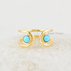 Turquoise Ring - Turquoise 4mm Round Stone - Solid 925 Silver - Gold Plated Ring - Trendy Jewelry - Gift for Bridesmaids - Jewelry for A Mom