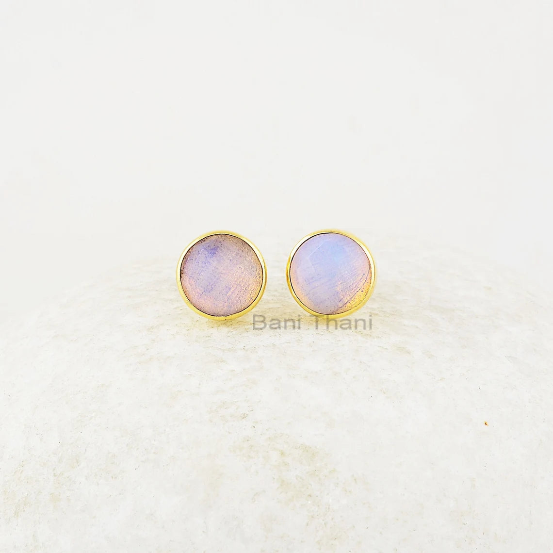 Moonstone Stud Earrings - 925 Silver Earrings - 9x9mm Round - Handmade Studs - Gemstone Jewelry - Gift For Nurse -Jewelry For Month Birthday