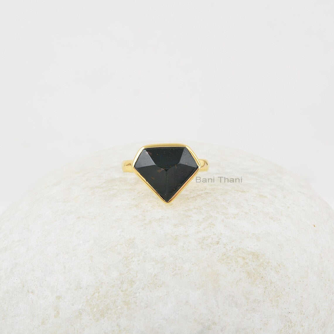 Bloodstone 11x13mm Diamond Shape Gemstone Silver Ring, Gold Plated Bezel Set Ring, Bloodstone Silver Ring Jewelry, Gift For Women & Girl