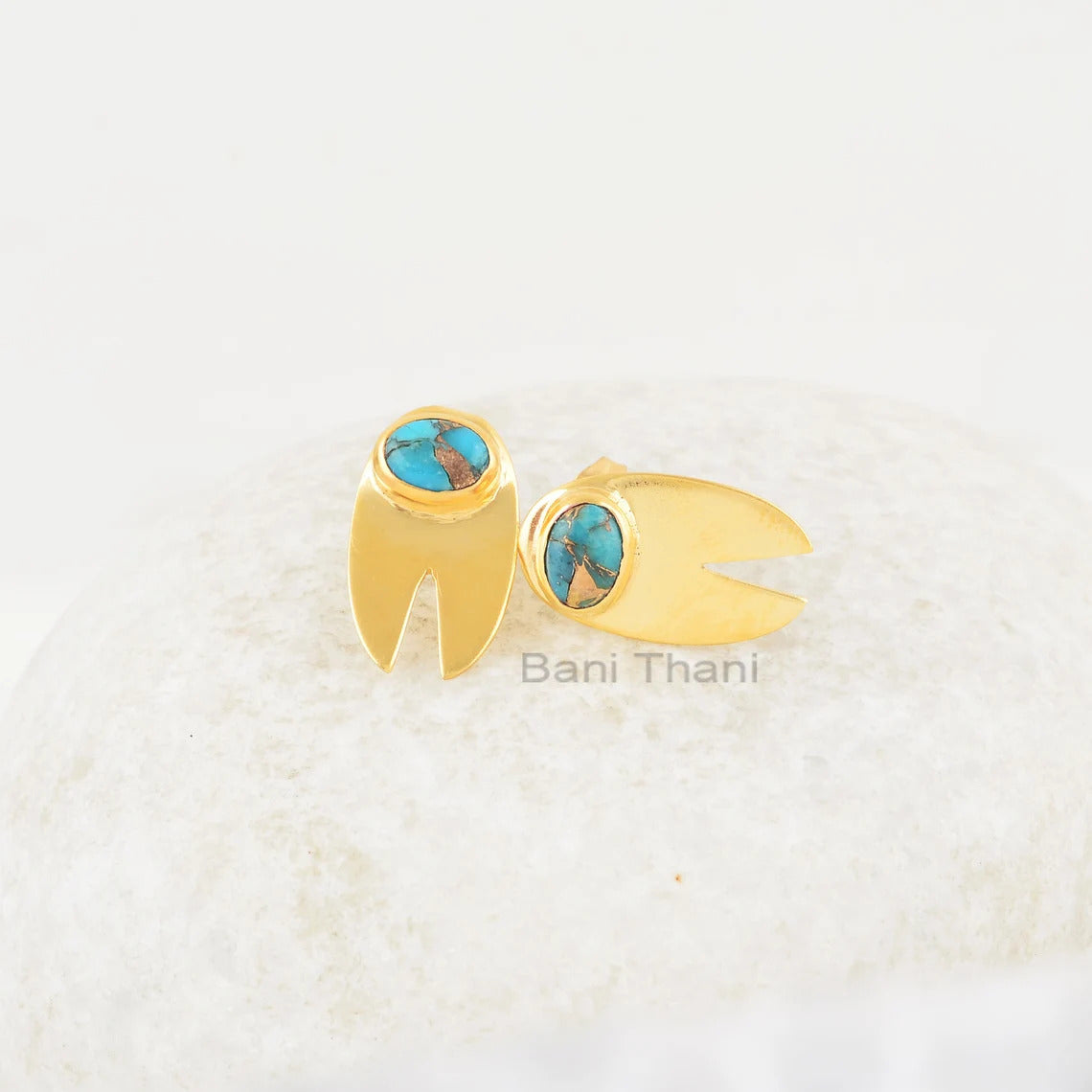 Blue Copper Turquoise Stud Earrings - Gemstone Studs - 5x7mm Oval - Sterling Silver - Elegant Jewelry - Jewelry For Lover