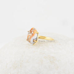 Mohave Copper Oyster Hexagon Ring - Gold Plated Prong Ring - 8x15mm Gemstone Ring - Solid Silver Ring - Jewelry for Women - Gift for Girls