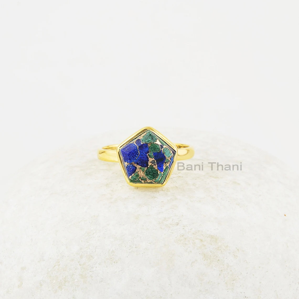 Azurite Copper Ring, Azurite 11x11mm Star Shape Gemstone Silver Ring, Beautiful Azurite Gold Plated Gemstone Ring, Gift For Women