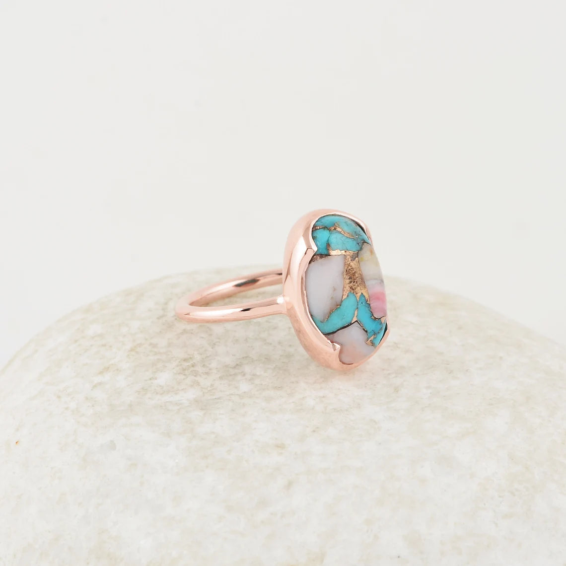 Turquoise Ring - Solid Silver - Turquoise Copper Oval - Gold Plated Ring - Artisan Jewelry - Gift For Grand Daughter - Jewelry For Everyday