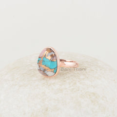 Pink Opal Ring - Sterling Silver Ring - Turquoise Stone Jewelry - Rose Gold Plated - Gift for new beginning - Jewelry for loved ones