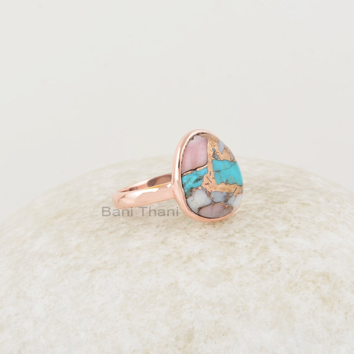 Pink Opal Ring - Sterling Silver Ring - Turquoise Stone Jewelry - Rose Gold Plated - Gift for new beginning - Jewelry for loved ones