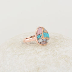 Pink Opal Ring - Sterling Silver Ring - Turquoise Stone Jewelry - Rose Gold Plated - Gift for new beginning - Jewelry for loved ones