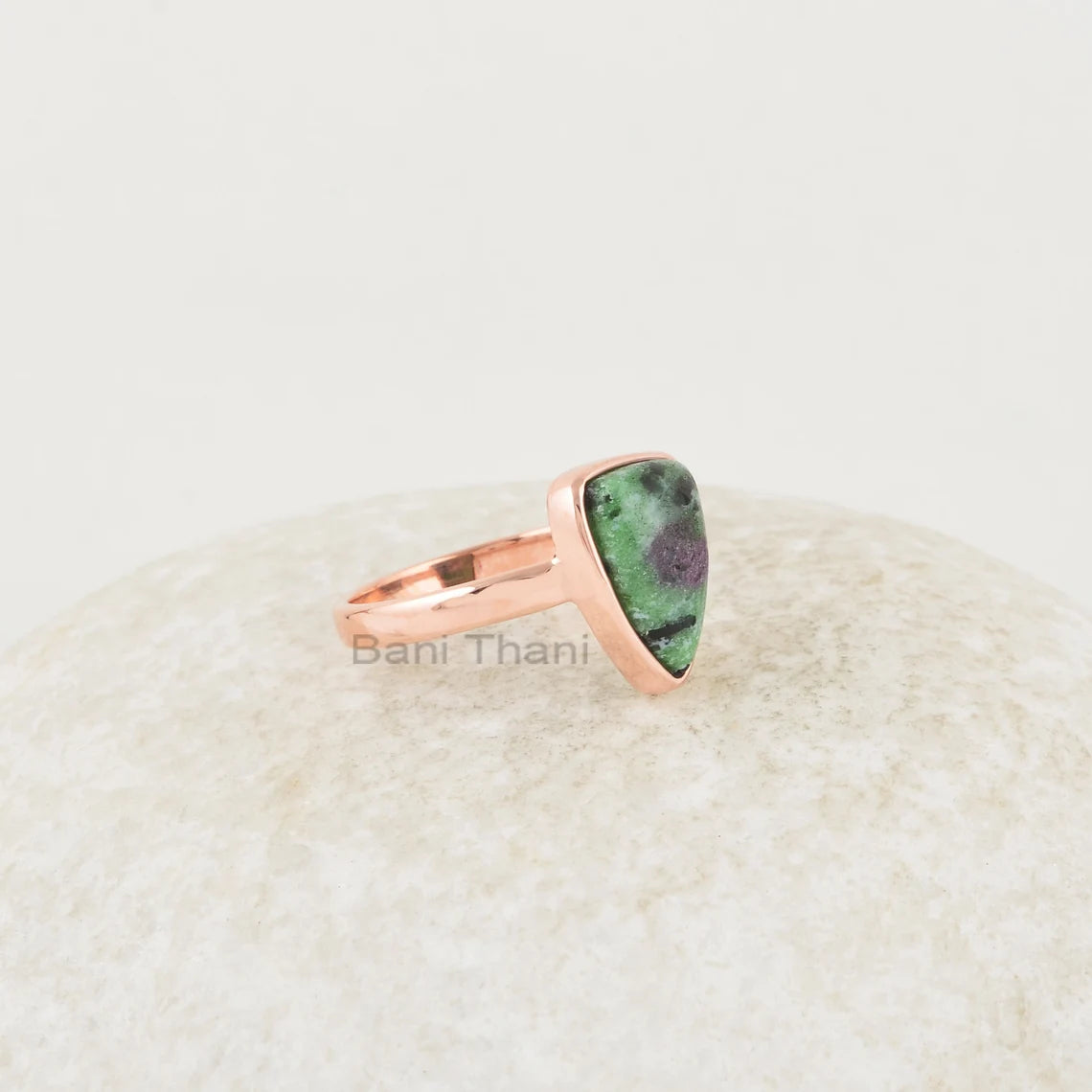 Ruby Zoisite Ring - 925 Silver - Handmade Ring - Artisan Jewelry - 8x12mm Trillion Gemstone - Rose Gold - Jewelry for Mother - Gift for Lady