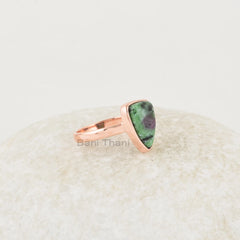 Ruby Zoisite Ring - 925 Silver - Handmade Ring - Artisan Jewelry - 8x12mm Trillion Gemstone - Rose Gold - Jewelry for Mother - Gift for Lady