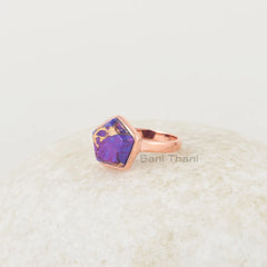 Purple Copper Turquoise 11x11mm Star Shape Rose Gold Gemstone Ring, Elegant Purple Turquoise Silver Bezel Set Ring Gift For Wife