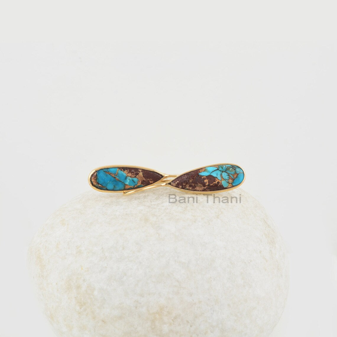 Turquoise Earrings, Lava Copper Turquoise 8x25mm Pear Shape Gemstone Silver Earrings, Gold Micron Bezel Set Long Drop Earrings For Girls