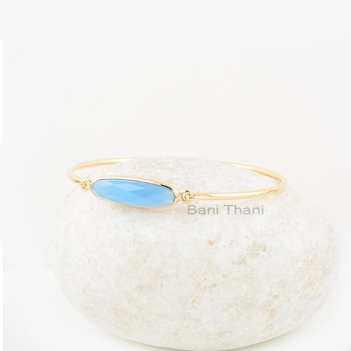 Blue Chalcedony Bracelet - Solid Silver - Gold Plated Bracelet - 7x25mm Oval - Bestseller Jewelry - Gift For Healing - Jewelry For Loved One