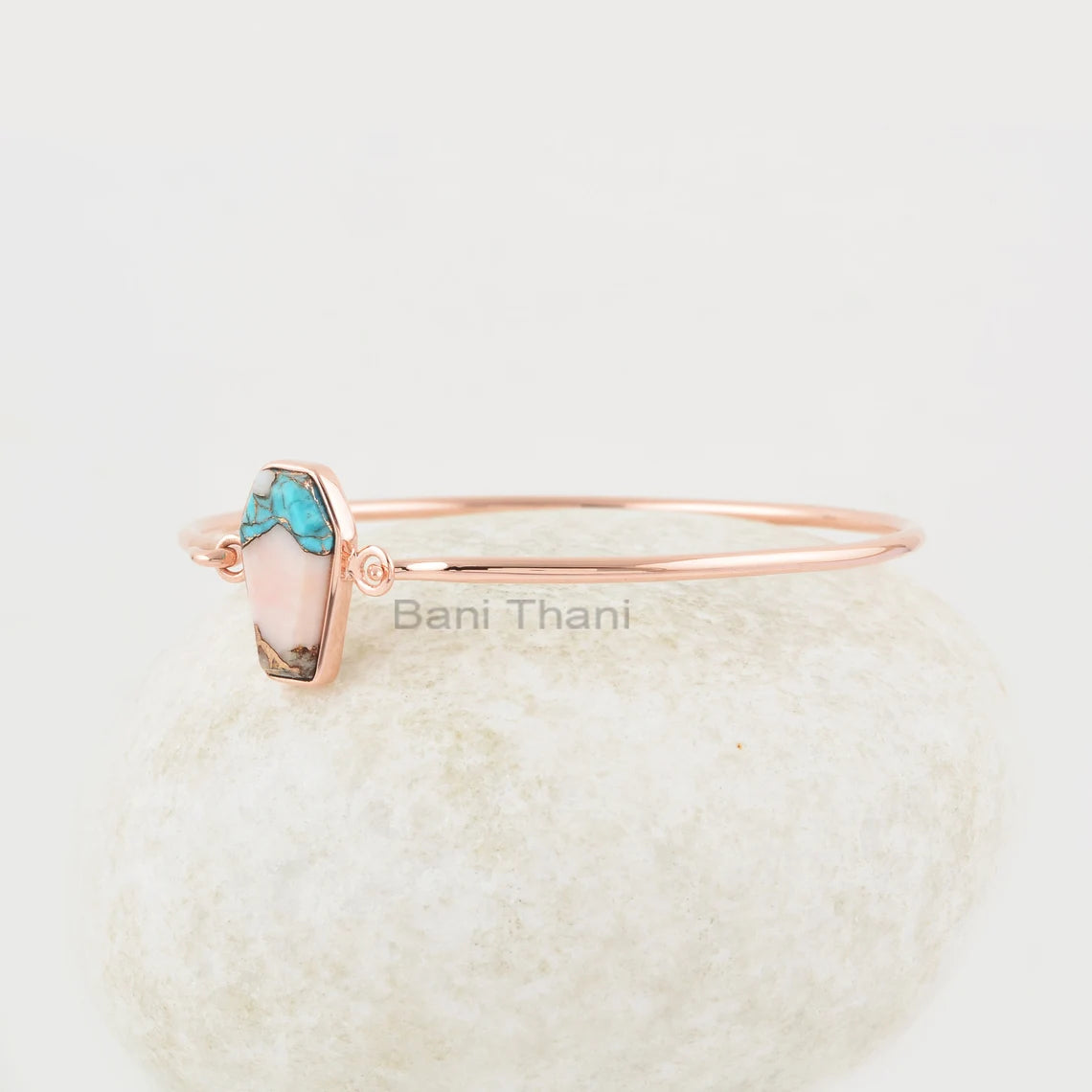 Pink Opal Turquoise Bangle - Gold Plated Bracelet - 925 Silver - 10x17mm Coffin - Fashion Jewelry - Jewelry For Prom - Gift For Bridesmaid