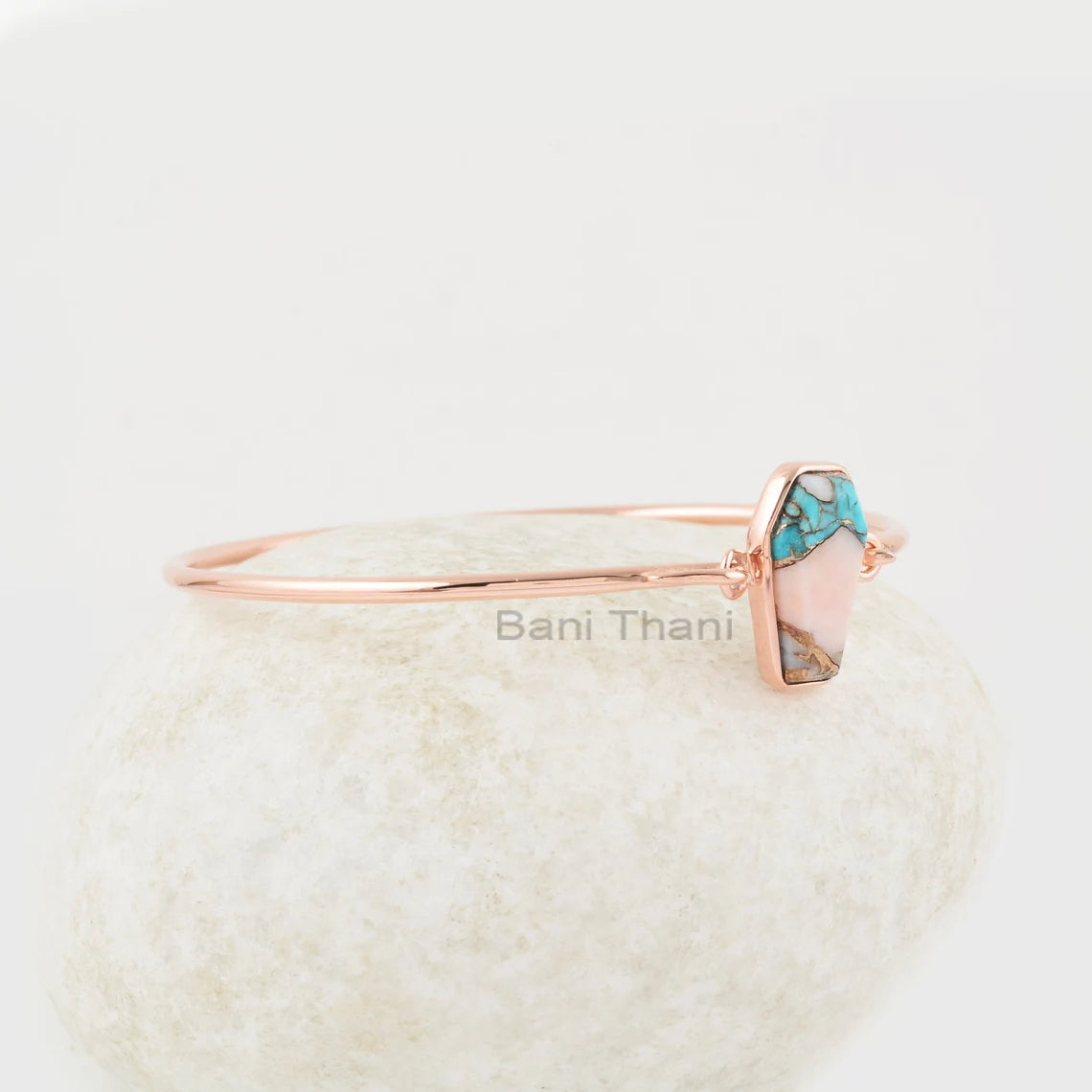 Pink Opal Turquoise Bangle - Gold Plated Bracelet - 925 Silver - 10x17mm Coffin - Fashion Jewelry - Jewelry For Prom - Gift For Bridesmaid