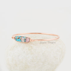 Turquoise Pink Opal Bangle - 925 Sterling Silver - Rose Gold Plated Bracelet - 9x18mm Hexagon- Gift For Girls - Jewelry for Date