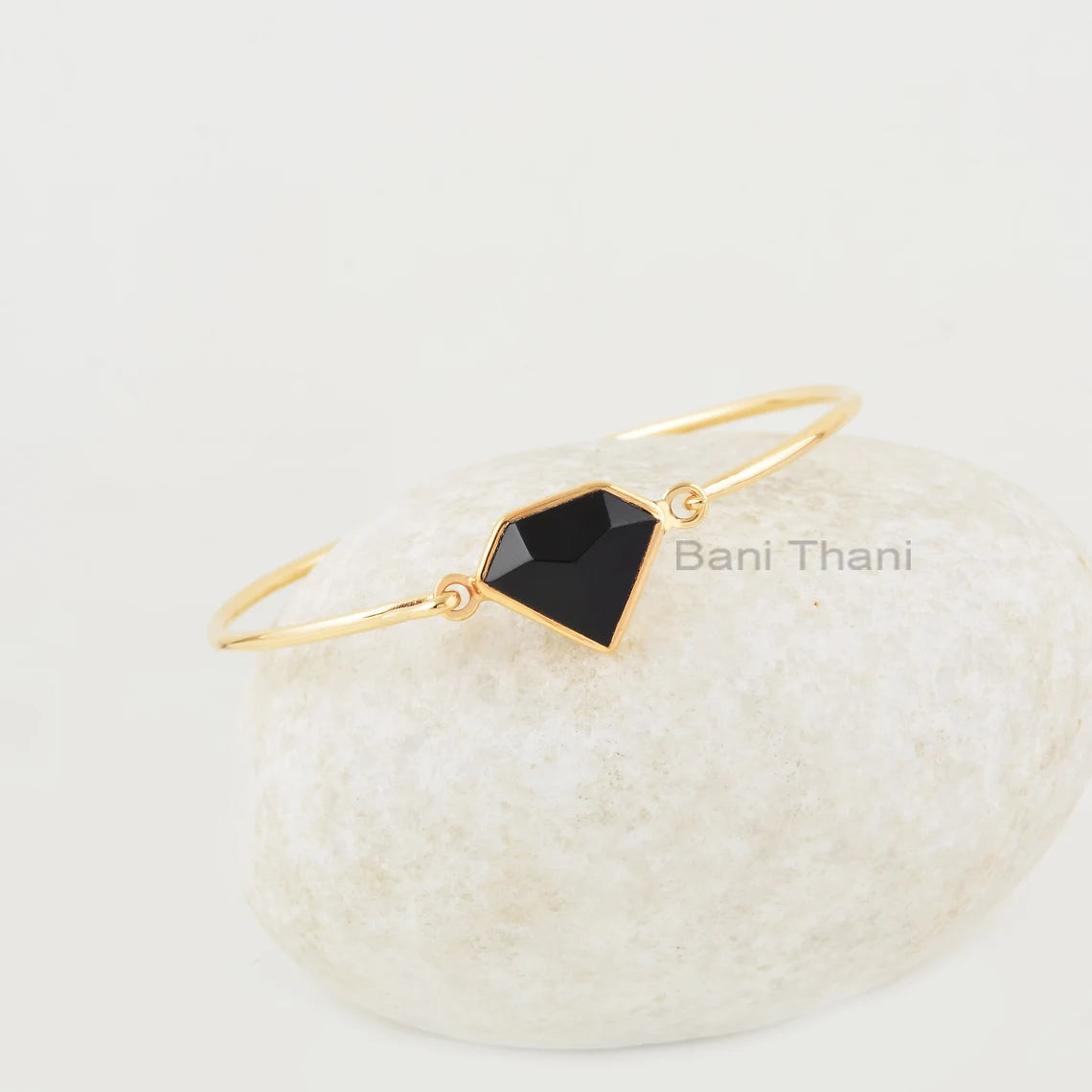 Black Onyx Bracelet - Solid Silver - Gold Plated Bracelet - 13x16mm Diamond - Artisan Jewelry - Gift For Grand Daughter - Jewelry For Prom