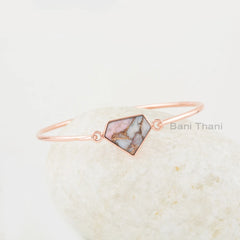 Pink Opal Copper Bangle - 925 Silver - Rose Gold Plated Bracelet - 13x16mm Diamond - Custom Jewelry - Gift For Lady - Jewelry For Graduation