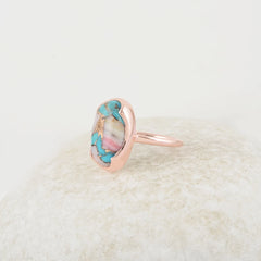 Turquoise Ring - Solid Silver - Turquoise Copper Oval - Gold Plated Ring - Artisan Jewelry - Gift For Grand Daughter - Jewelry For Everyday